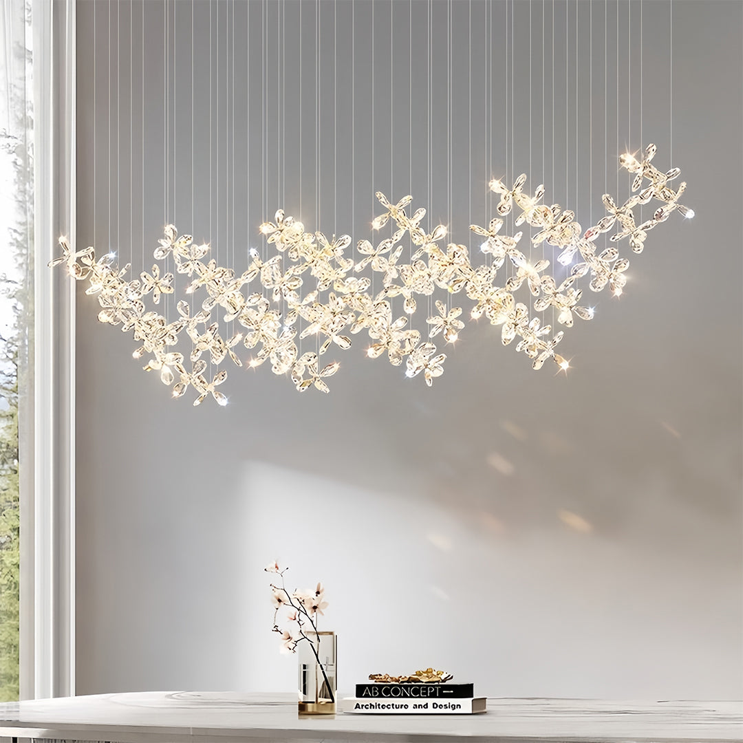 Italian Rock Crystal Chandelier with Flower-Shaped Crystal Shades