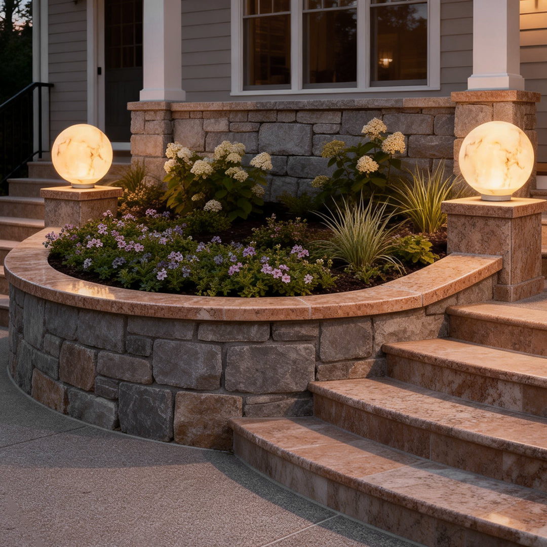 Lunar Glow Outdoor Pillar Light in Faux Marble, IP54 Waterproof