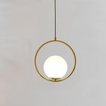 Opal Glass Ball Suspended With Circle Metal Gathering Pendant Light