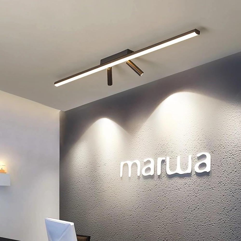Unique 2 Spotlights Black Linear Semi Flush Mount Ceiling Led Light