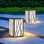 Square Solar LED Bollard Light with Linear Pattern Shade, 20W Black Stainless Steel