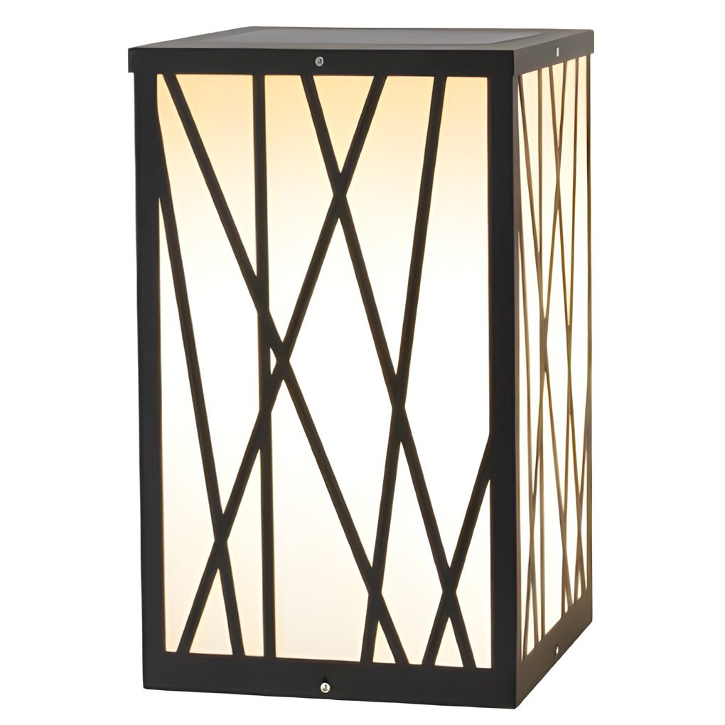 Square Solar LED Bollard Light with Linear Pattern Shade, 20W Black Stainless Steel