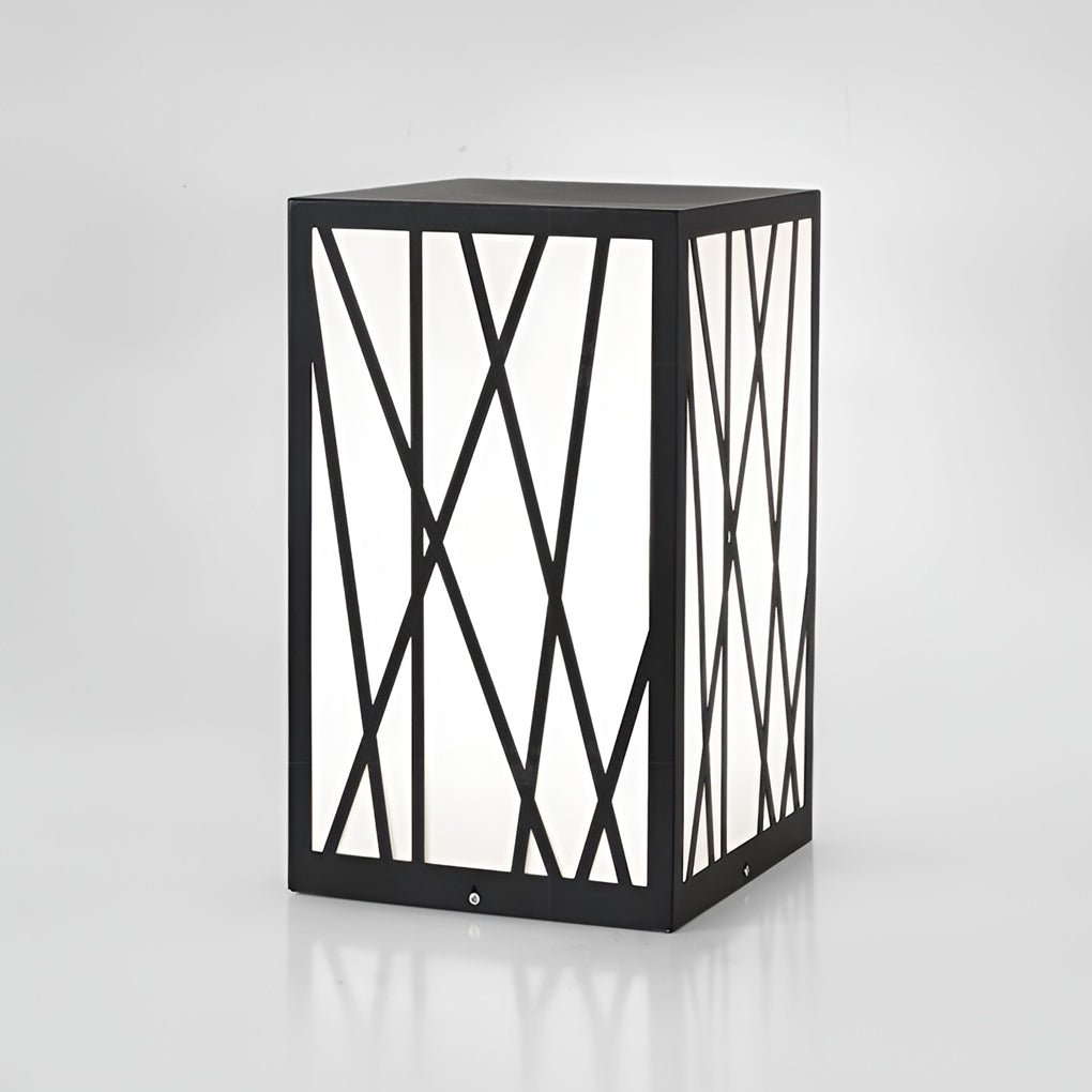 Square Solar LED Bollard Light with Linear Pattern Shade, 20W Black Stainless Steel