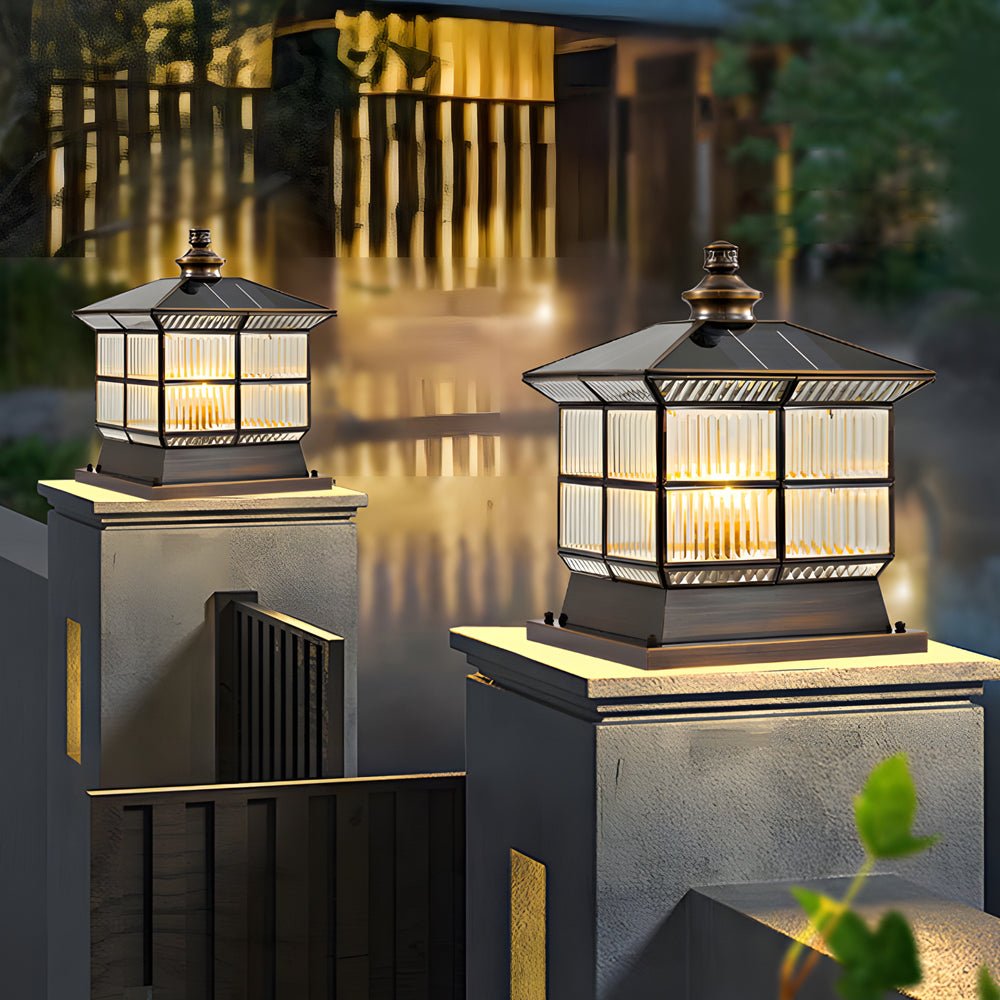 Bronze Copper Pillar Lamp for Fence Posts with Solar & Hardwired Options