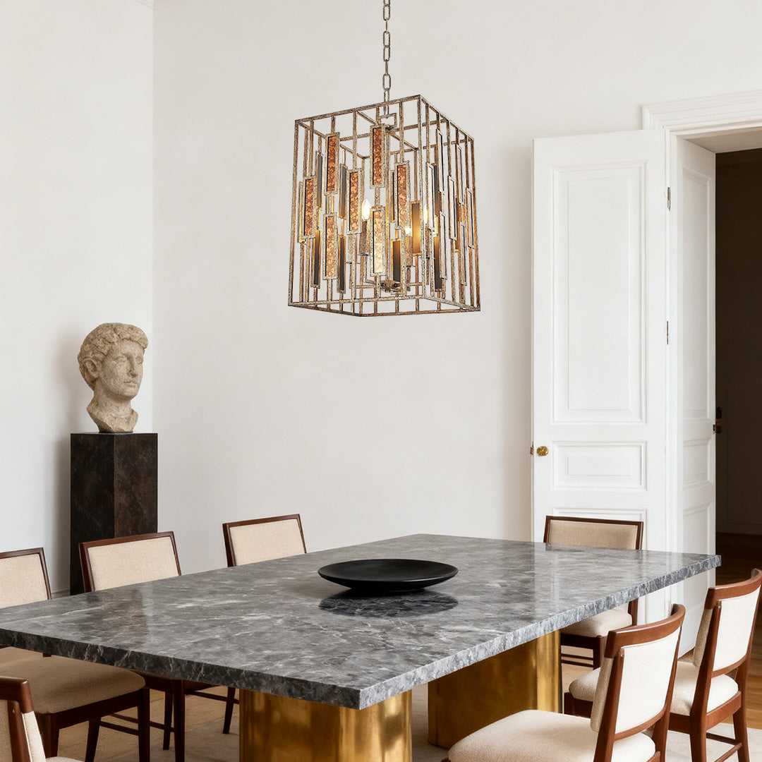 Aged Brass Open Frame Pendant Light with Clear Glass Shade