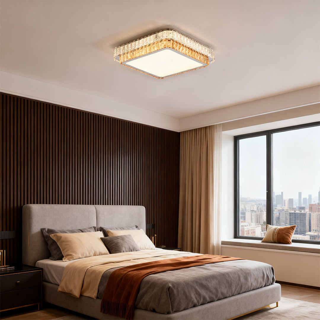 Lumina Crystal Flush Mount Ceiling Light in Chrome | Modern Minimalist LED