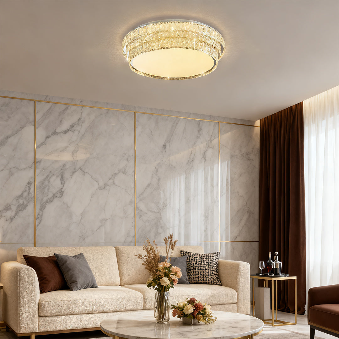 Crystal Flush Mount Ceiling Light with Chrome Frame and LED Illumination