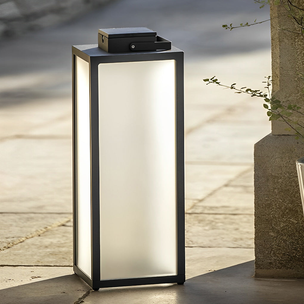Modern Square Lantern Portable Rechargeable LED Solar Lawn Light for Patio & Garden