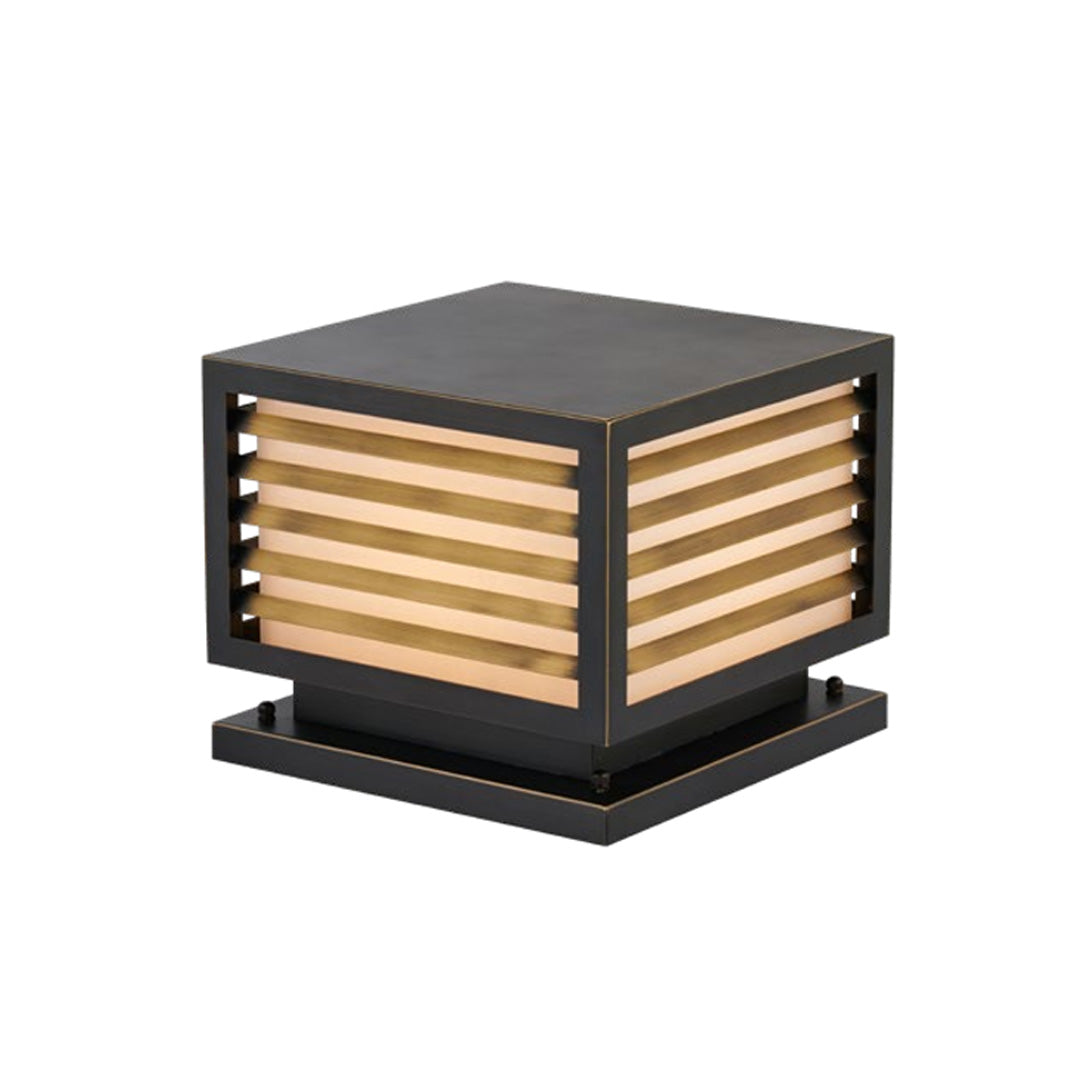 Modern Copper Pillar Light with Marble Shade for Outdoor Courtyards