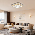 Crystal Flush Mount Ceiling Light with Chrome Frame, Modern LED Ceiling Lamp