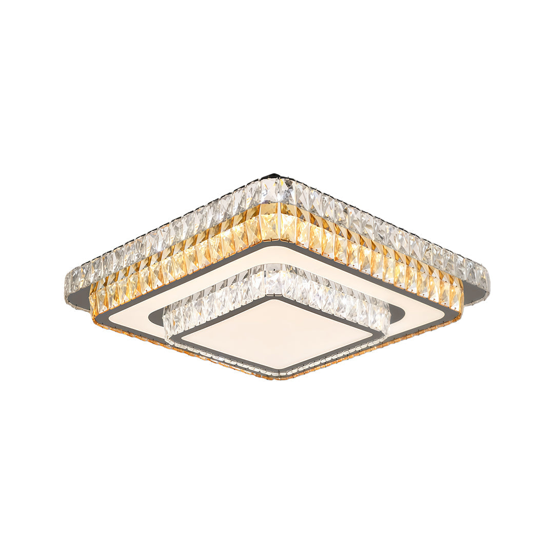 Crystal Flush Mount Ceiling Light with Chrome Frame, Modern LED Ceiling Lamp