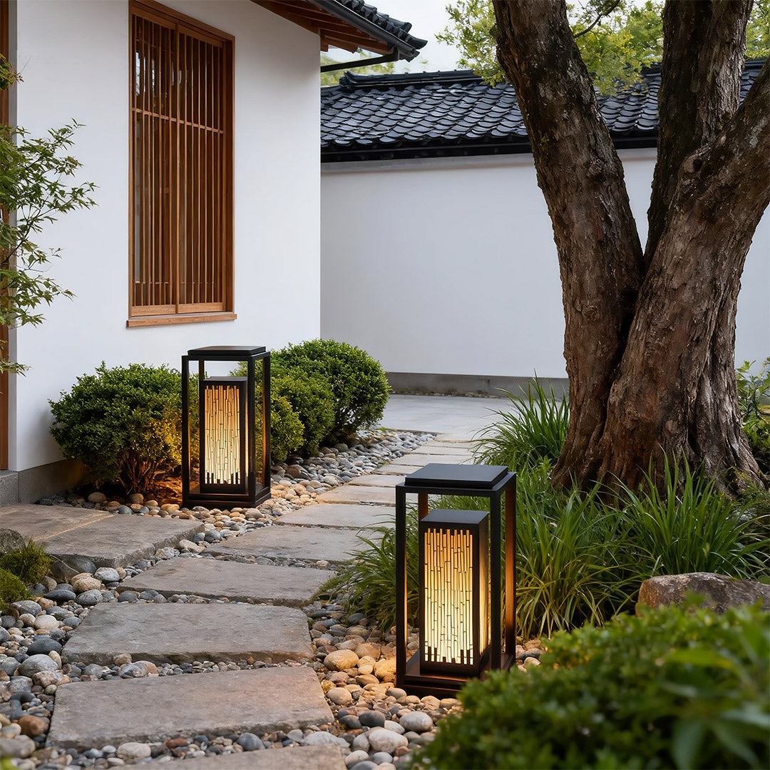 Geometric Square Outdoor Lantern with Integrated LED – Modern Waterproof Post Light
