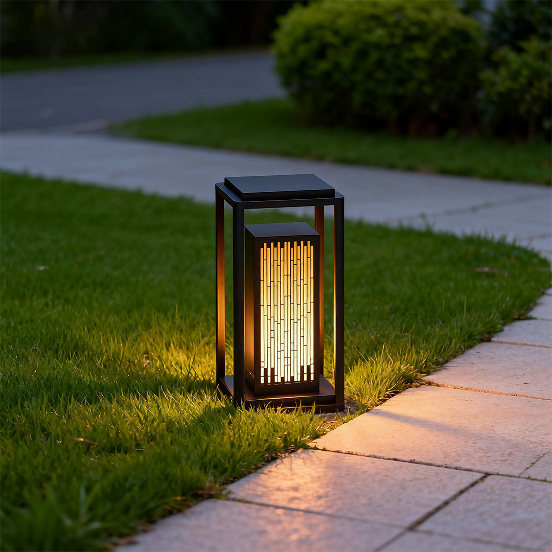 Geometric Square Outdoor Lantern with Integrated LED – Modern Waterproof Post Light