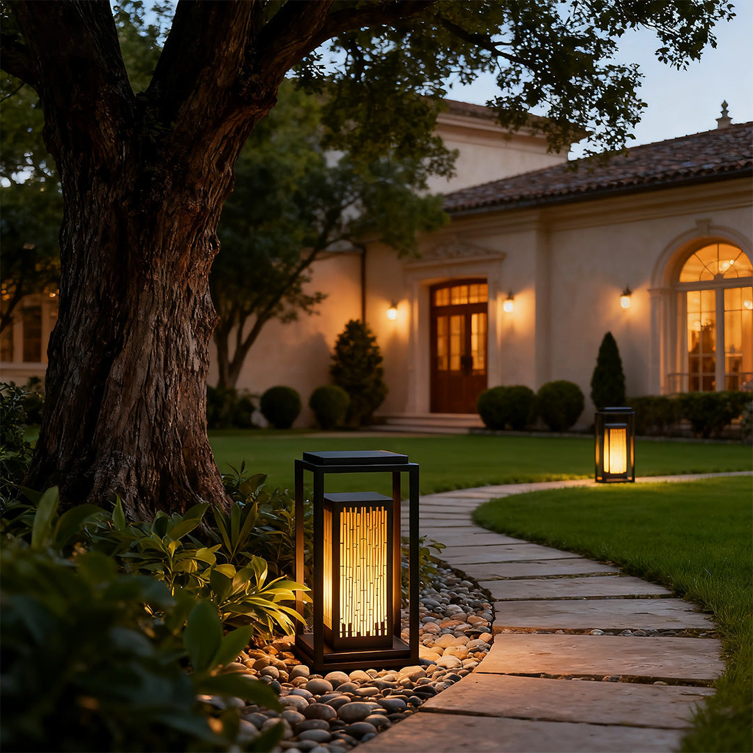 Geometric Square Outdoor Lantern with Integrated LED – Modern Waterproof Post Light