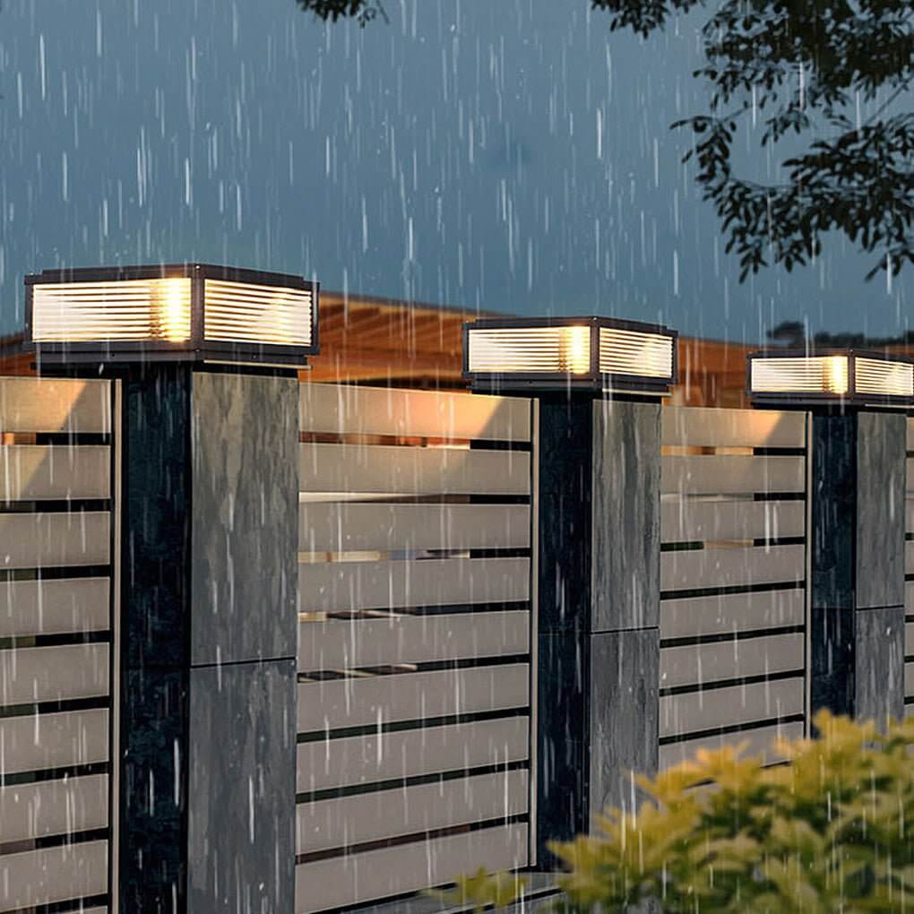 Square Ribbed Glass LED Pillar Light for Modern Outdoor Spaces