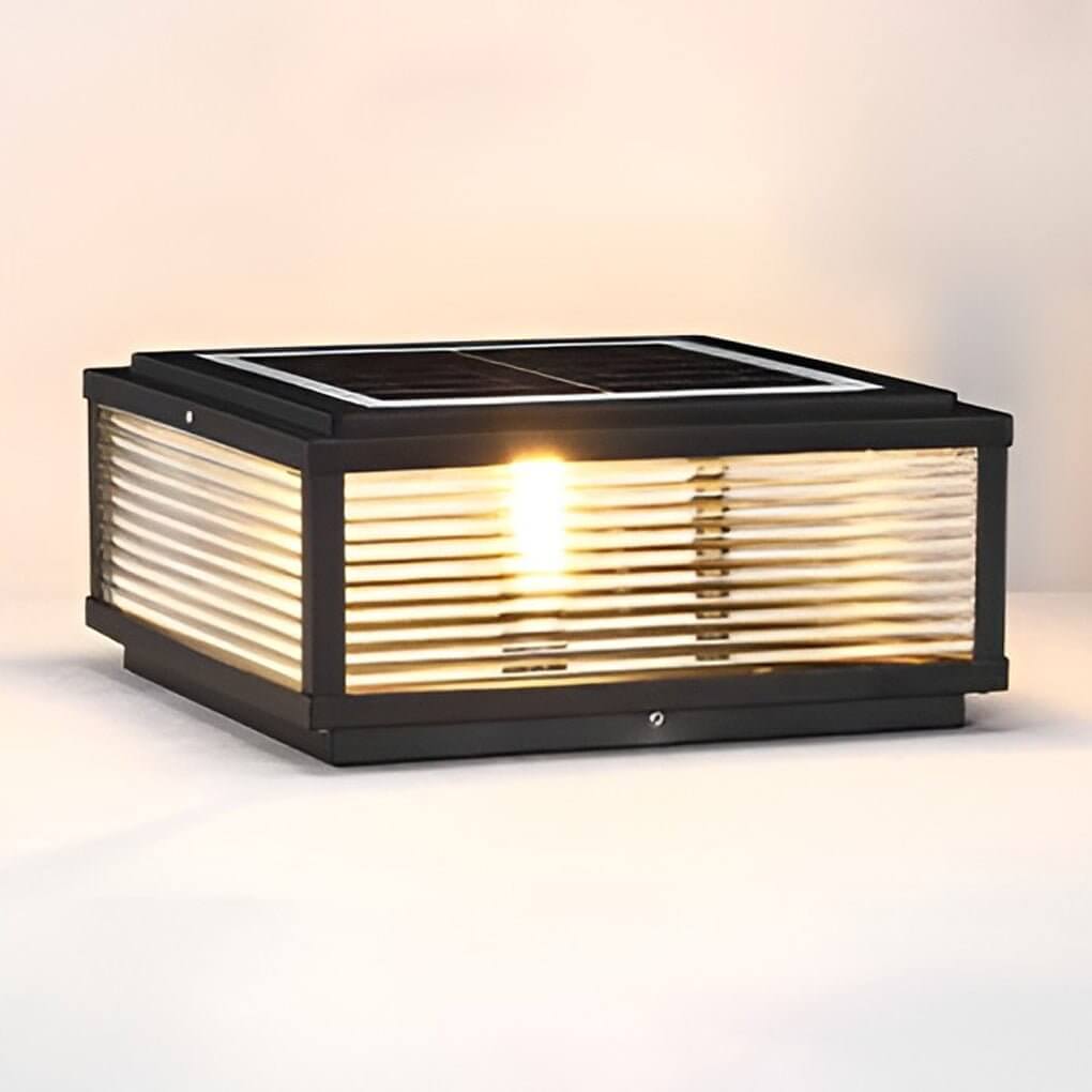 Square Ribbed Glass LED Pillar Light for Modern Outdoor Spaces