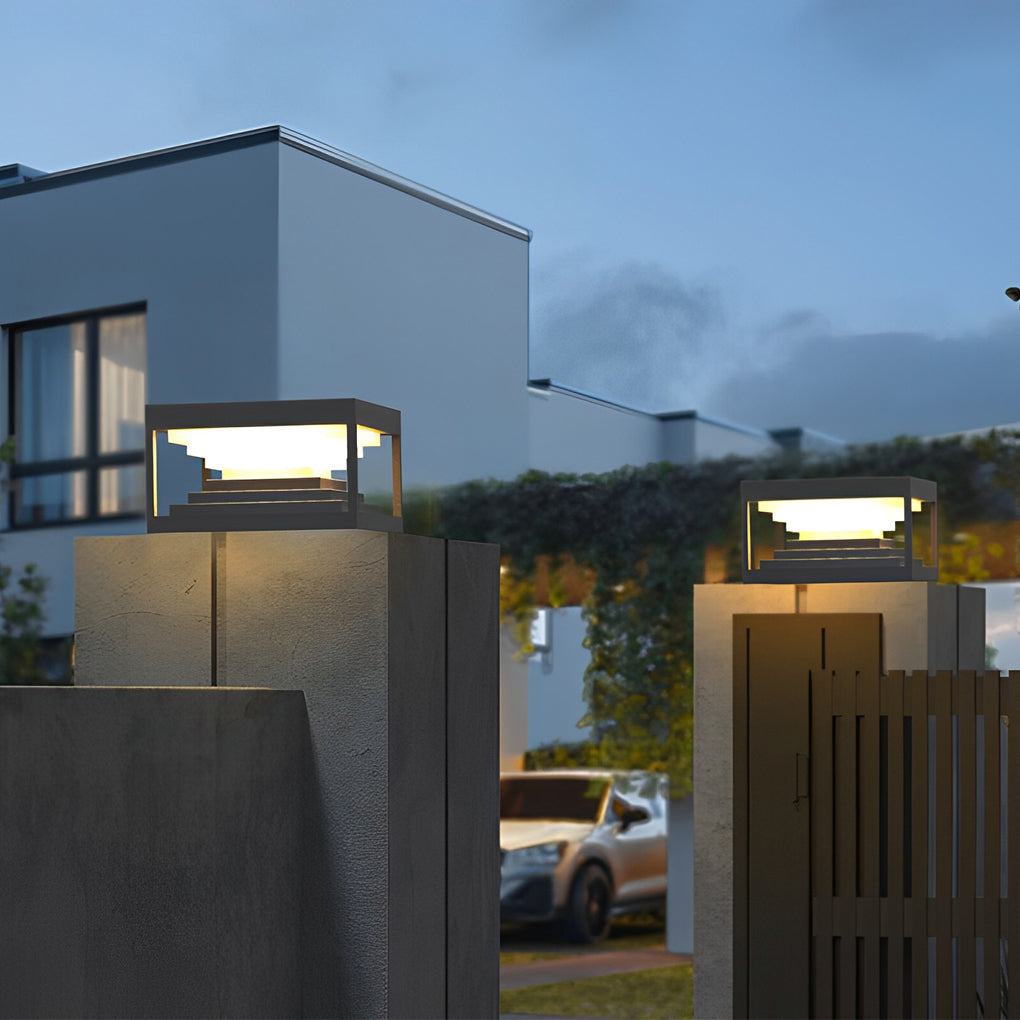 Modern Square Pillar Lights in Black Stainless Steel for Outdoor Columns