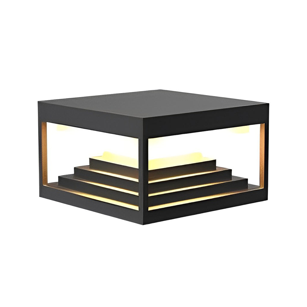Modern Square Pillar Lights in Black Stainless Steel for Outdoor Columns