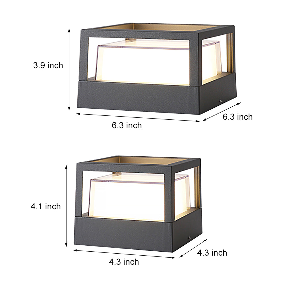Square Double-Layer LED Pier Mount Post Light in Black for Modern Courtyards
