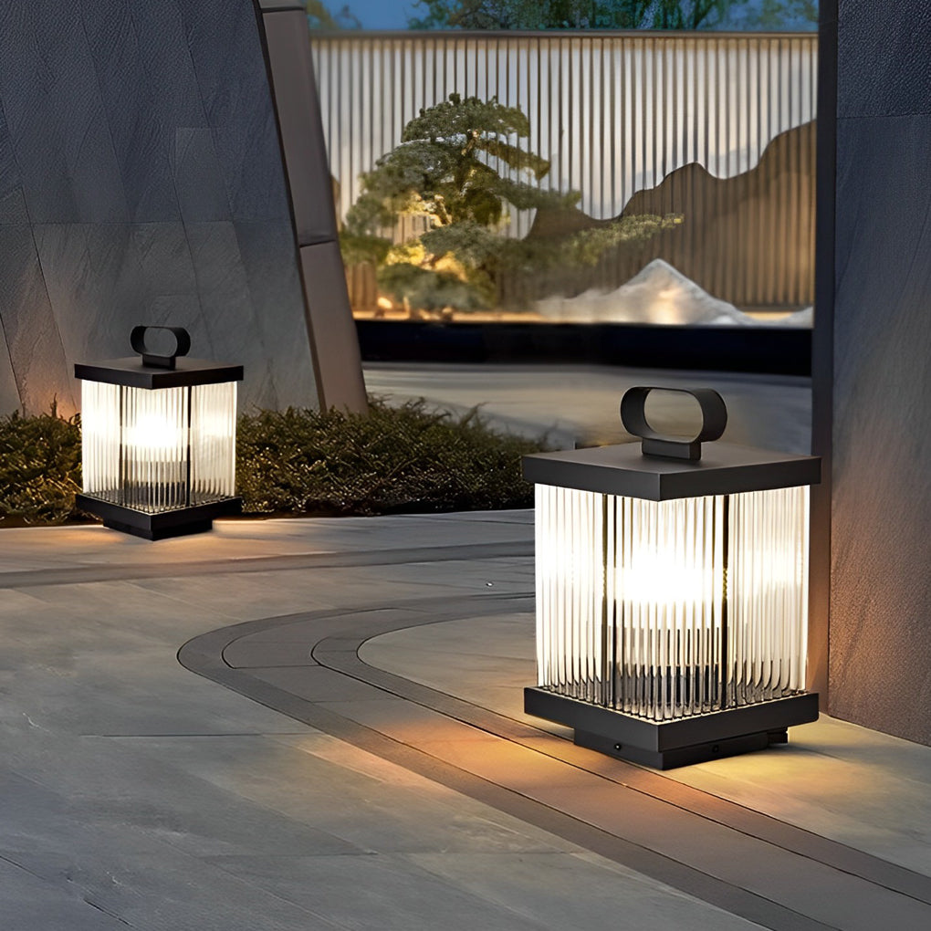 Ripple Glass Solar Lanterns for Garden, Modern Black Outdoor Lighting