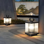 Ripple Glass Solar Lanterns for Garden, Modern Black Outdoor Lighting