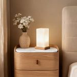 Nordic Wooden Cube Table Lamp with Frosted Glass and Rechargeable LED