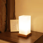 Nordic Wooden Cube Table Lamp with Frosted Glass and Rechargeable LED