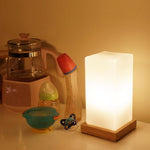 Nordic Wooden Cube Table Lamp with Frosted Glass and Rechargeable LED
