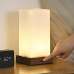 Nordic Wooden Cube Table Lamp with Frosted Glass and Rechargeable LED