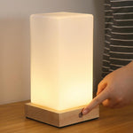 Nordic Wooden Cube Table Lamp with Frosted Glass and Rechargeable LED