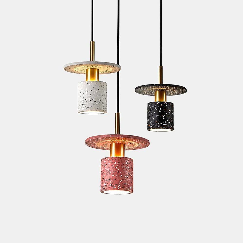 Terrazzo Inspired Cement Cylinder Led Pendant Lights Modern Island Lighting
