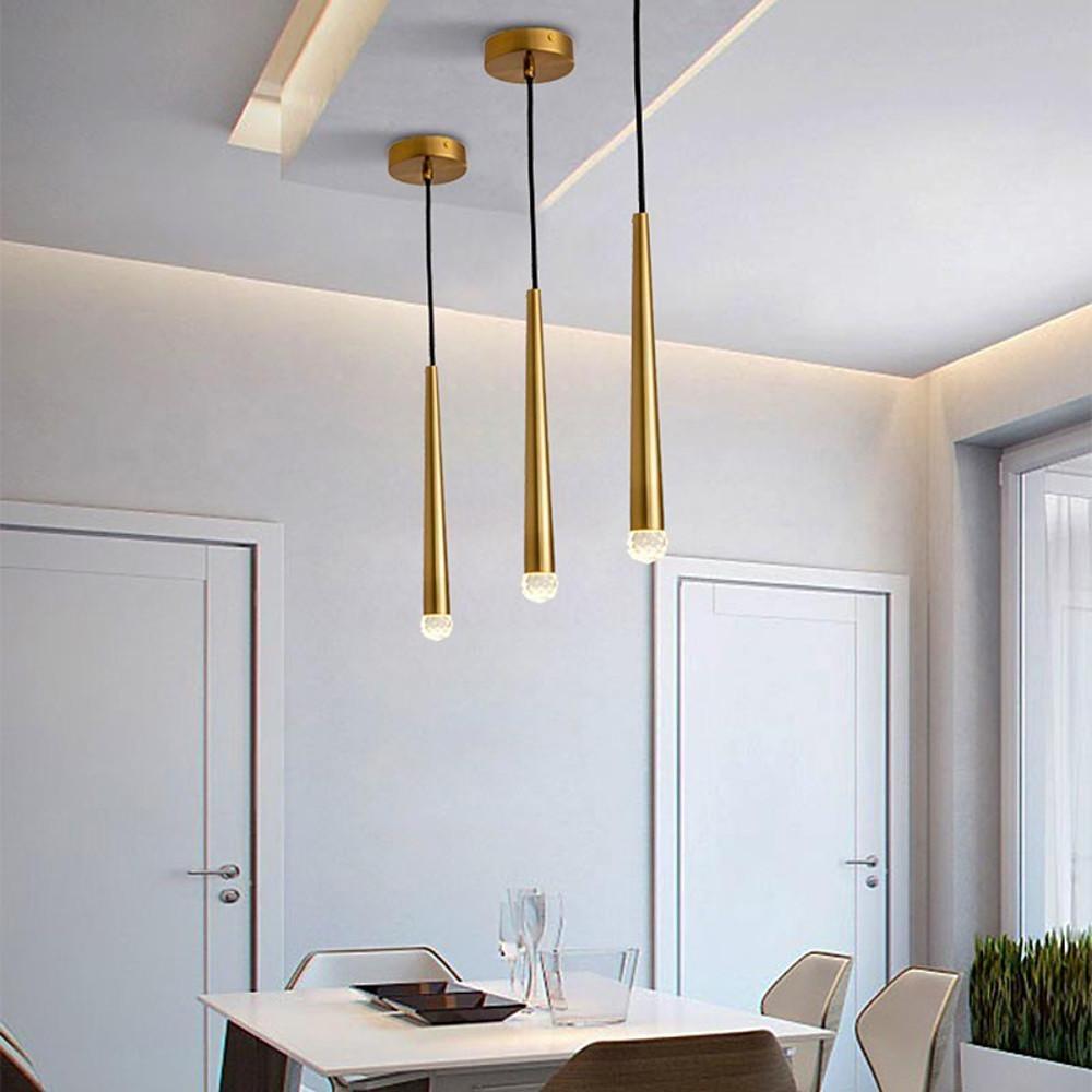 Slim Cylinder LED Pendant Light in Gold or Black with Crystal Accents