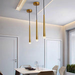 Slim Cylinder LED Pendant Light in Gold or Black with Crystal Accents