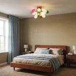 Aurelia Flush Mount Ceiling Light in Brass and Stained Glass