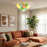 Artisan Stained Glass Flush Mount Ceiling Light in Gold Iron, Modern LED