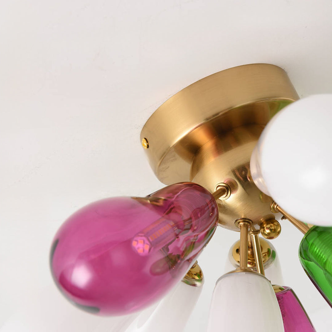 Aurelia Flush Mount Ceiling Light in Brass and Stained Glass