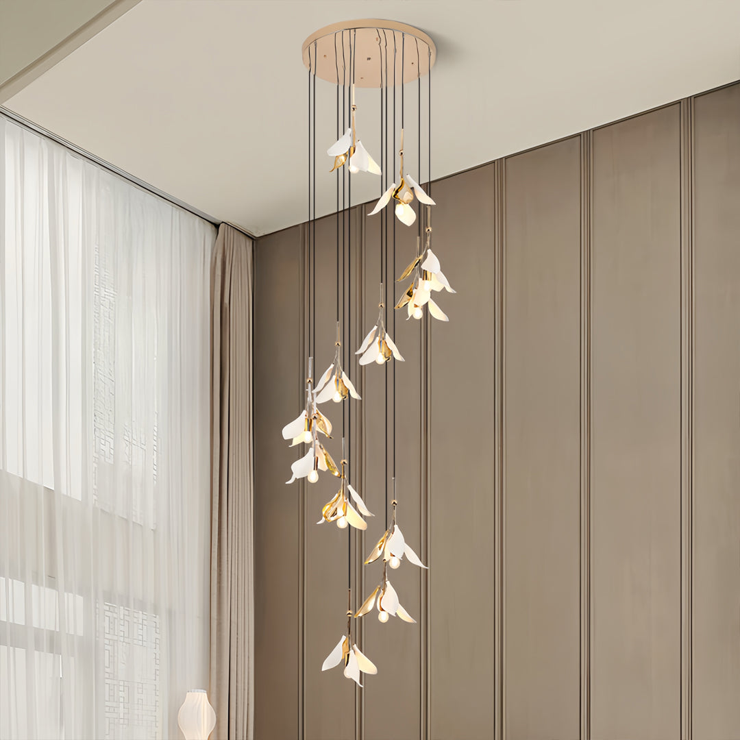 Artisan Ceramic Flower Chandelier for Staircases and Grand Interiors