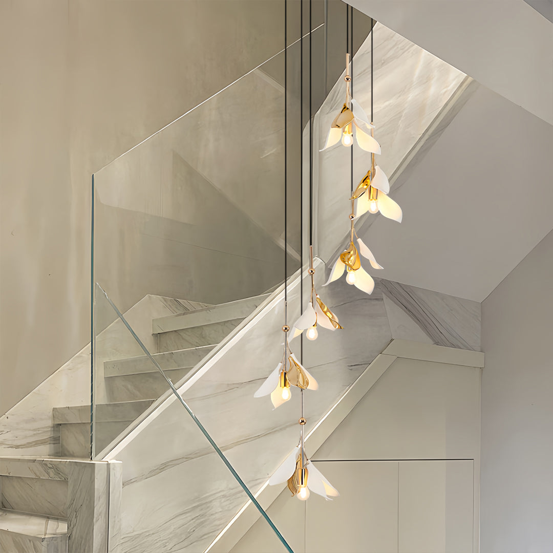 Artisan Ceramic Flower Chandelier for Staircases and Grand Interiors