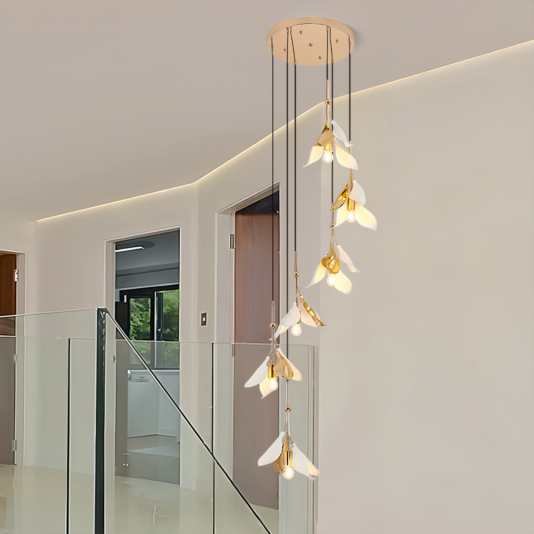 Artisan Ceramic Flower Chandelier for Staircases and Grand Interiors