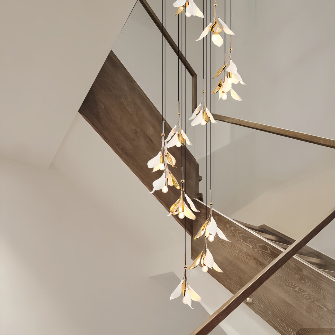 Artisan Ceramic Flower Chandelier for Staircases and Grand Interiors