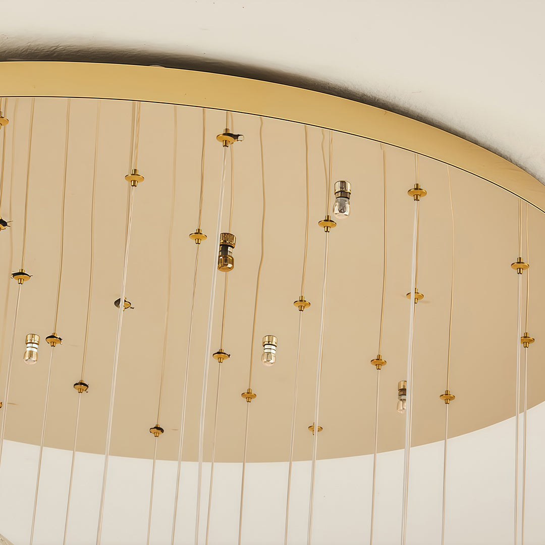 Luxury Crystal Staircase Chandelier with Gold Iron Frame, Modern High Ceiling Light