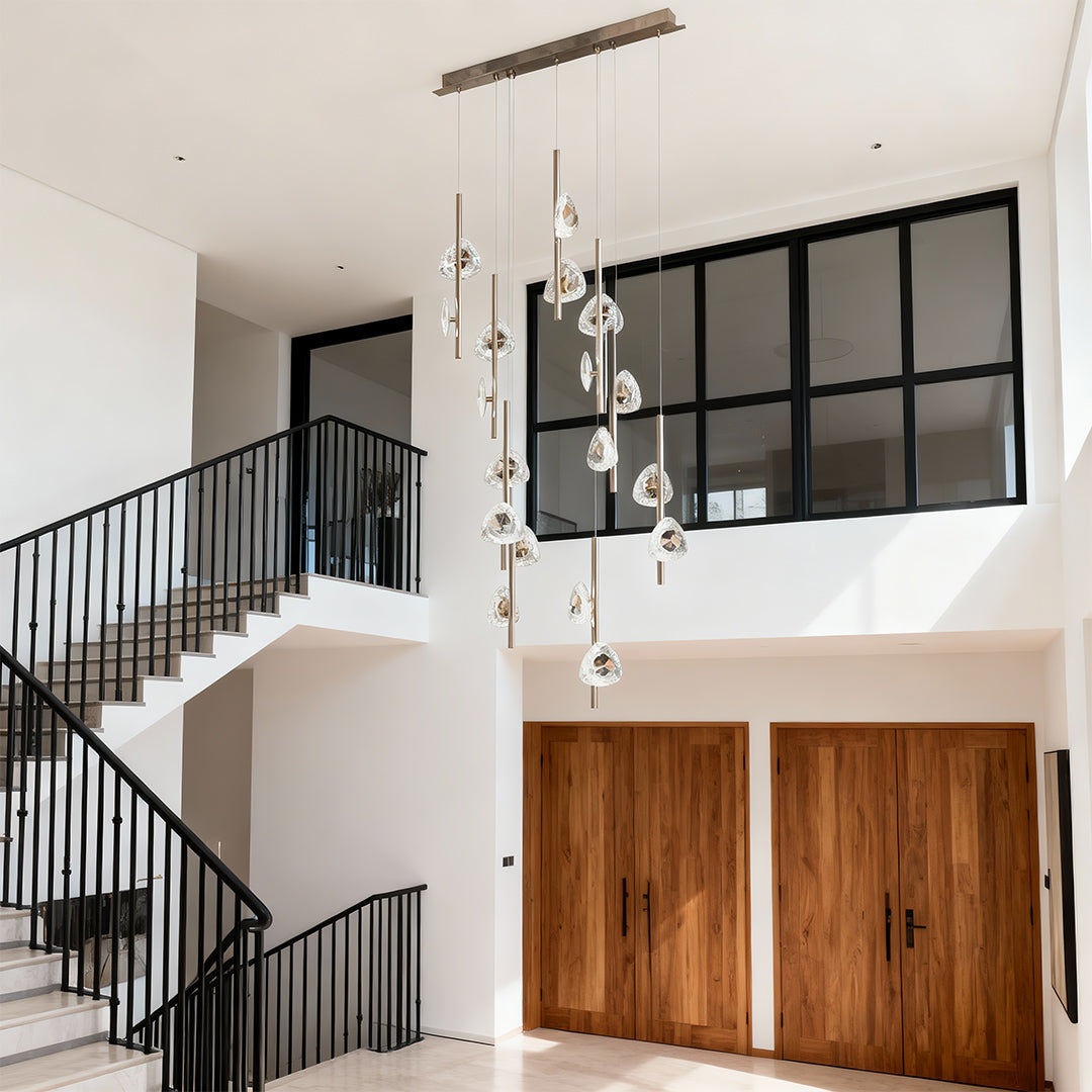 Crystal Cascade Staircase Chandelier in Gold Aluminum