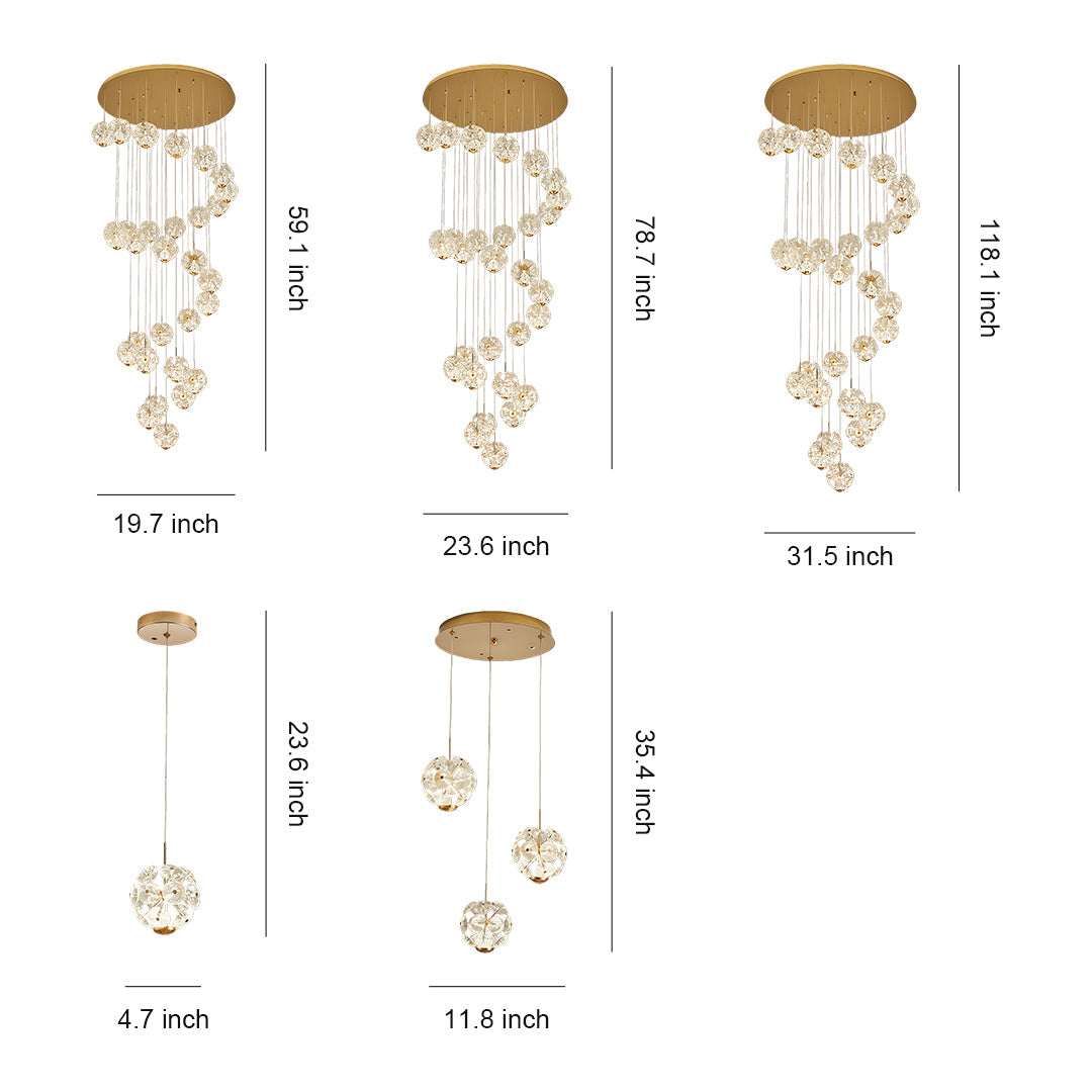 Luxury Crystal Staircase Chandelier with Gold Iron Frame, Modern High Ceiling Light