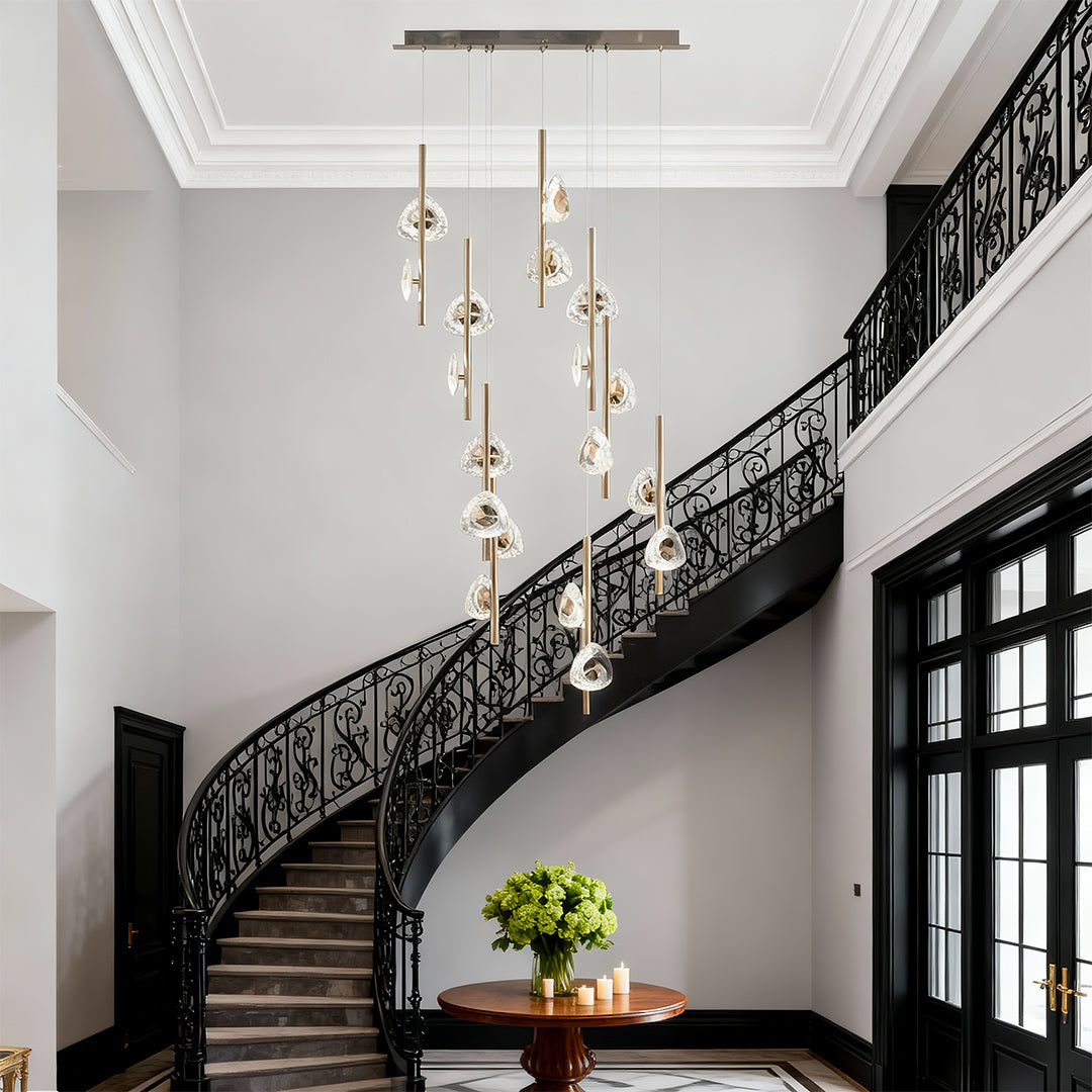 Crystal Cascade Staircase Chandelier in Gold Aluminum