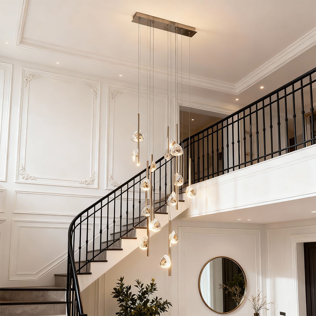 Crystal Cascade Staircase Chandelier in Gold Aluminum