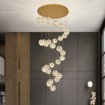 Luxury Crystal Staircase Chandelier with Gold Iron Frame, Modern High Ceiling Light