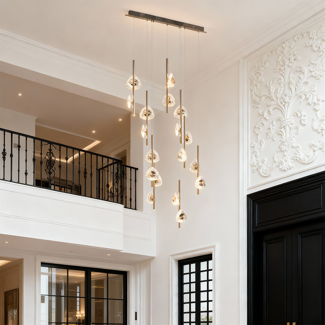 Crystal Cascade Staircase Chandelier in Gold Aluminum