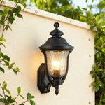 Rustic Outdoor Wall Sconce with Clear Glass Shade in Coffee Aluminum