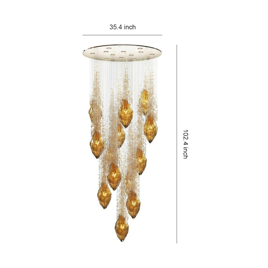 Cognac Crystal Staircase Chandelier – Modern Linear LED Pendant for Grand Interiors