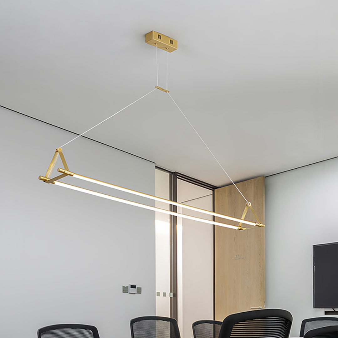 Slim Linear LED Pendant Light with Dimmable Brass Finish for Kitchen Island